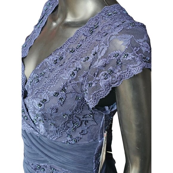 Navy Lace Tiered V-Neck Cap Sleeve Cocktail Dress - NWT - Marina - Picture 6 of 11